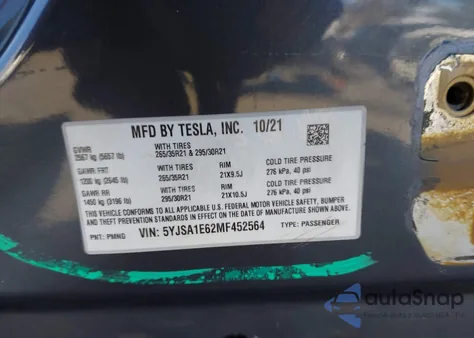 2021 Tesla Model S Plaid Tri Motor All-Wheel Drive from USA, damaged, VIN 5YJSA1E62MF452564